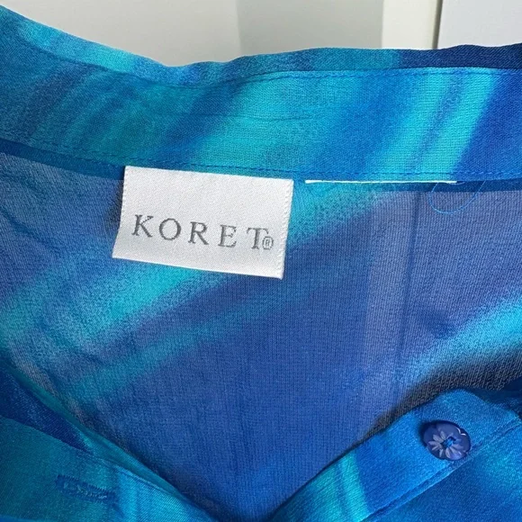 Vibrant Blue and Green Sheer Button-Up - Picture 3 of 5